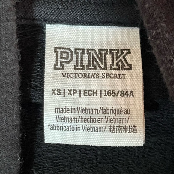 Pink VICTORIA’S SECRET Hoodie Women’s Black Crop w/ Floral Lettering - Picture 6 of 8